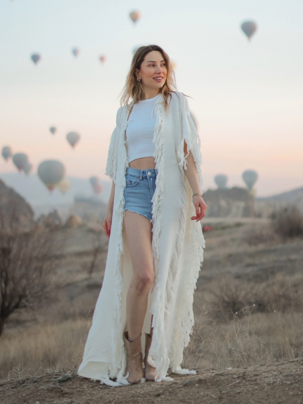 Kimono Duster Festival White Frayed Long Jacket 100% Cotton Beach Coverup Poncho